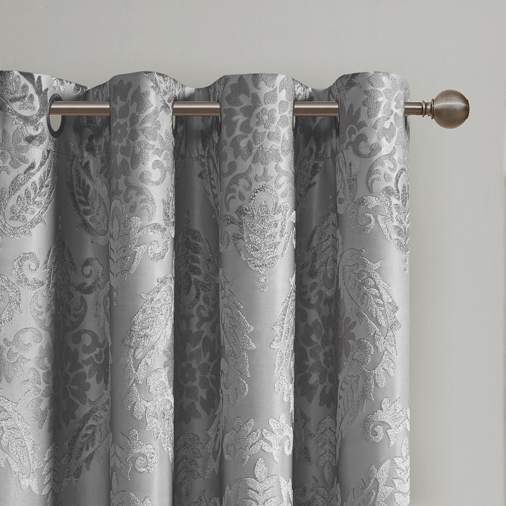 Knitted Jacquard Paisley Total Blackout Grommet Top Curtain Panel