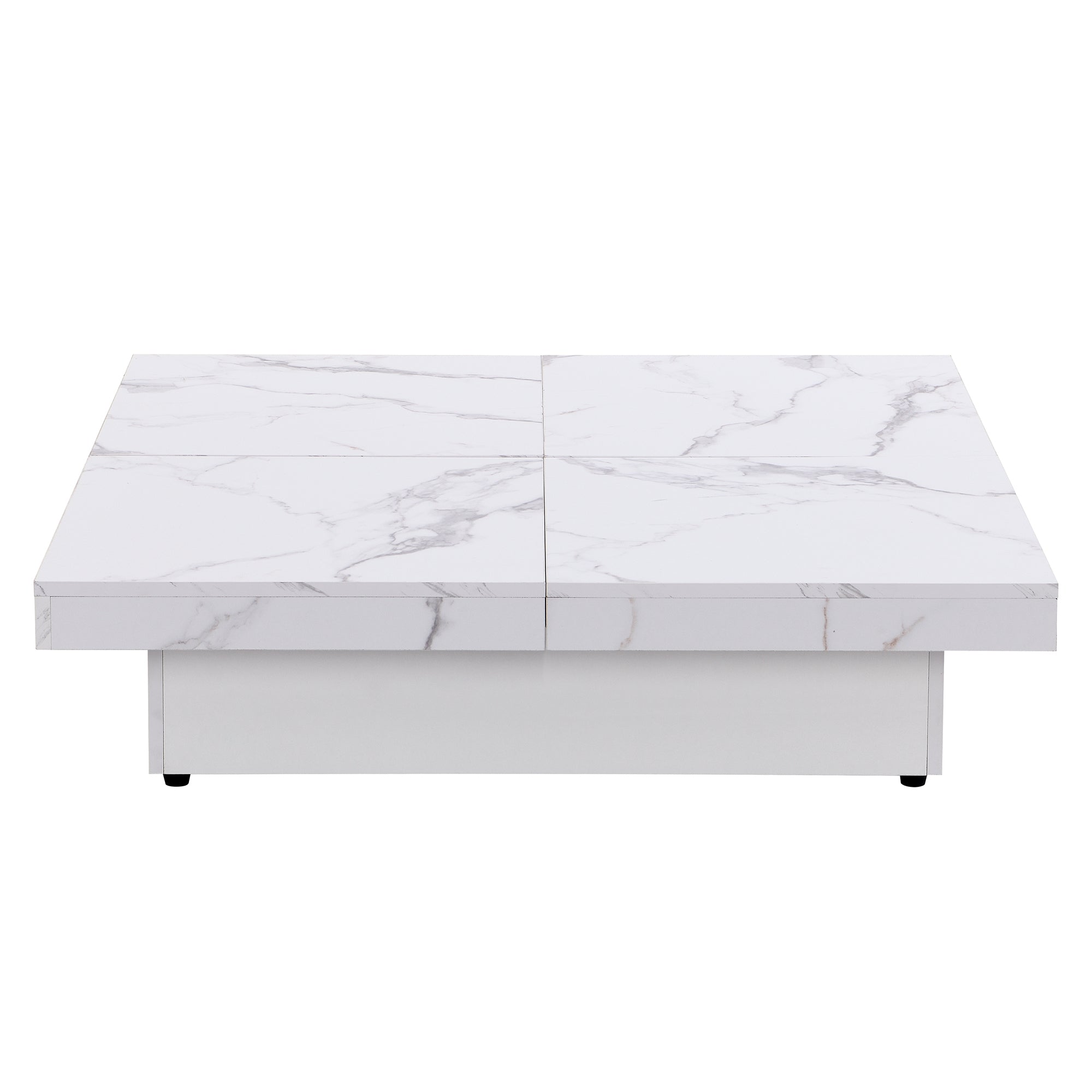 Square Marble Veneer Coffee Table Sliding Top with Storage in White 39.4''