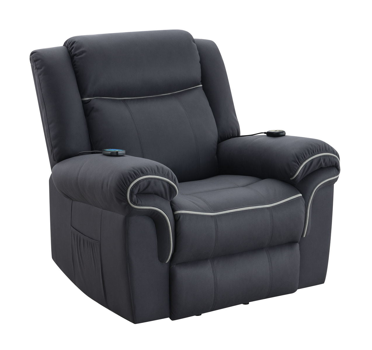 Domana - Polished Microfiber Power Nirion Recliner With Lift Heating Massage Chair - Dark Blue