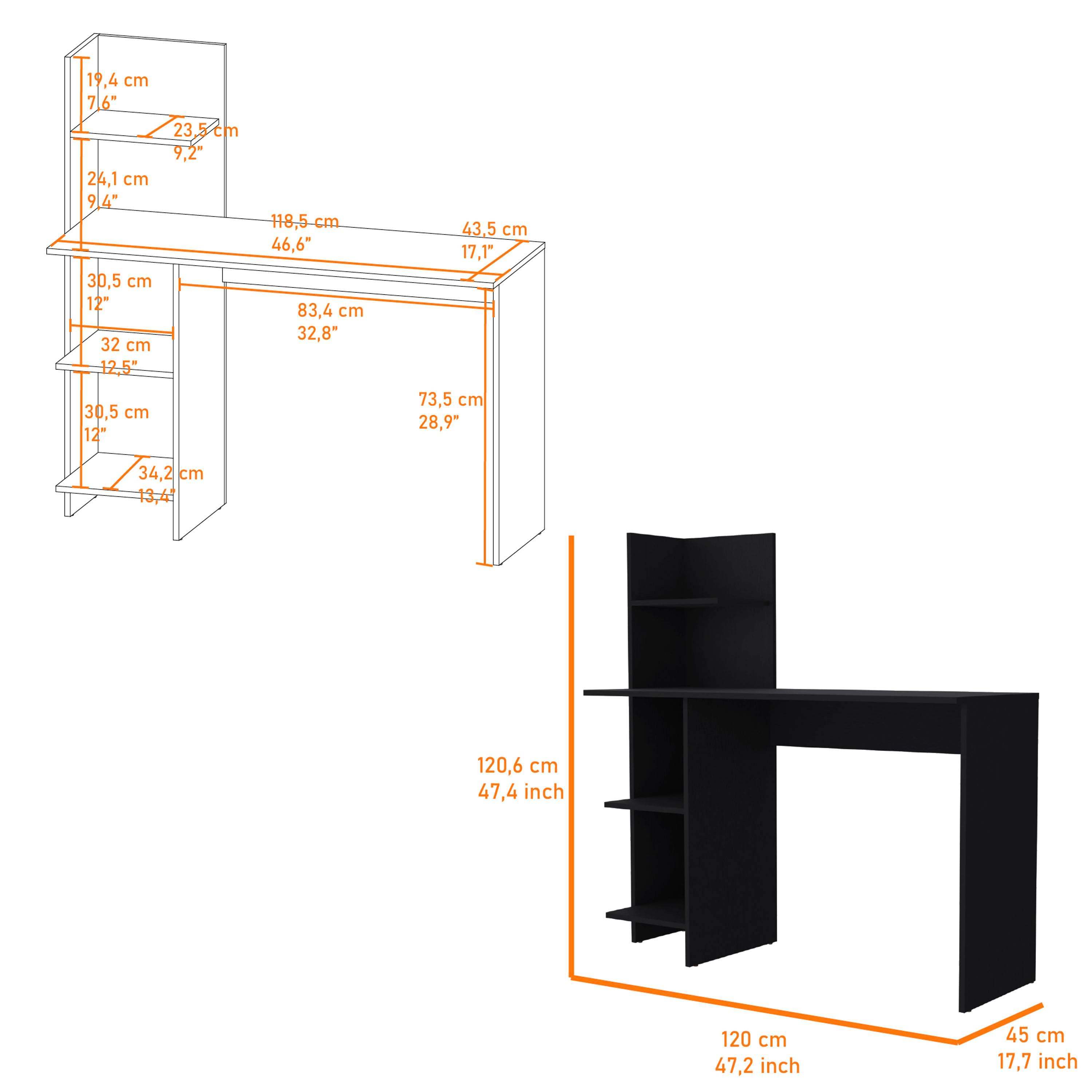 Troy Black Four Shelves Writing Desk