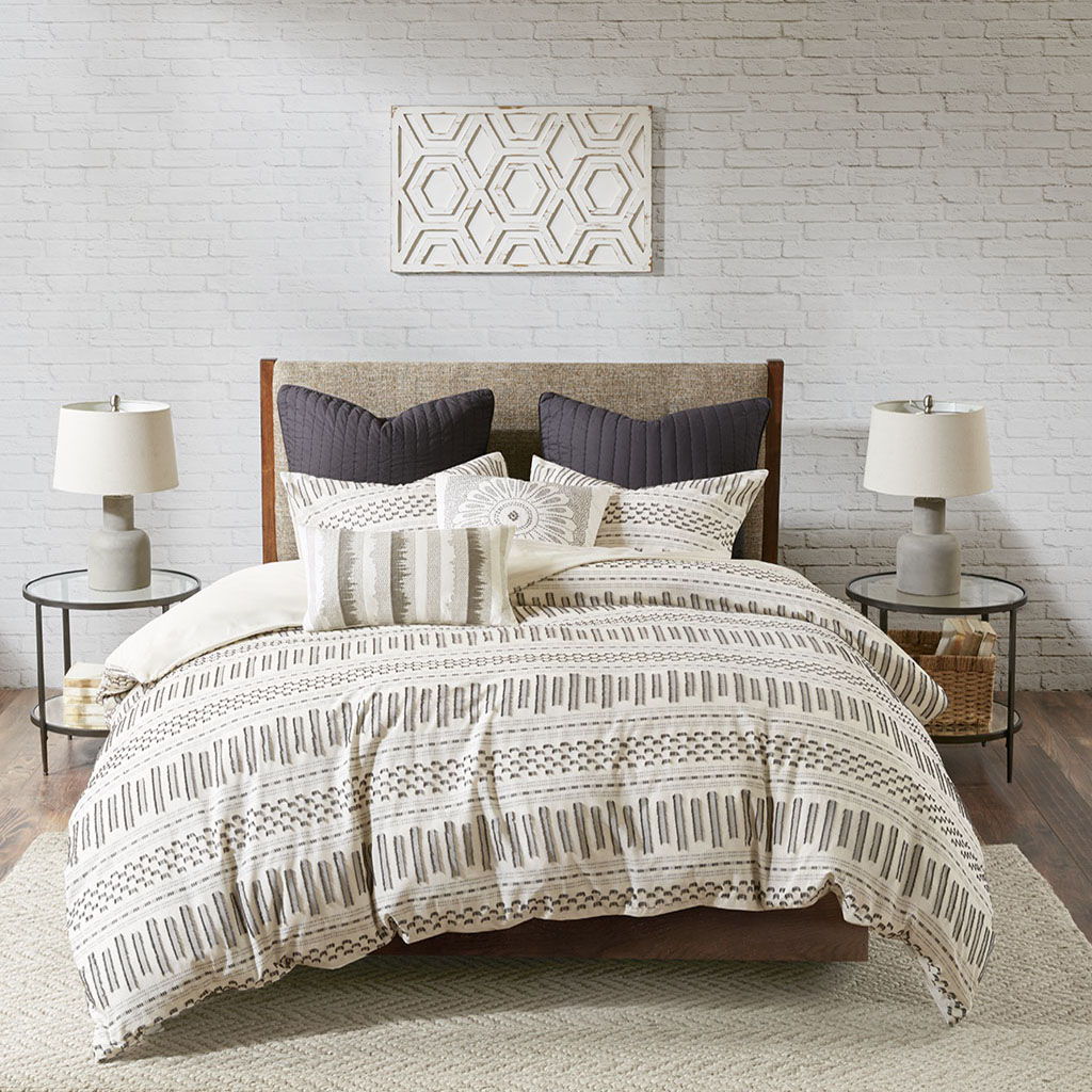 Rhea - King Comforter Mini Set - Ivory / Charcoal