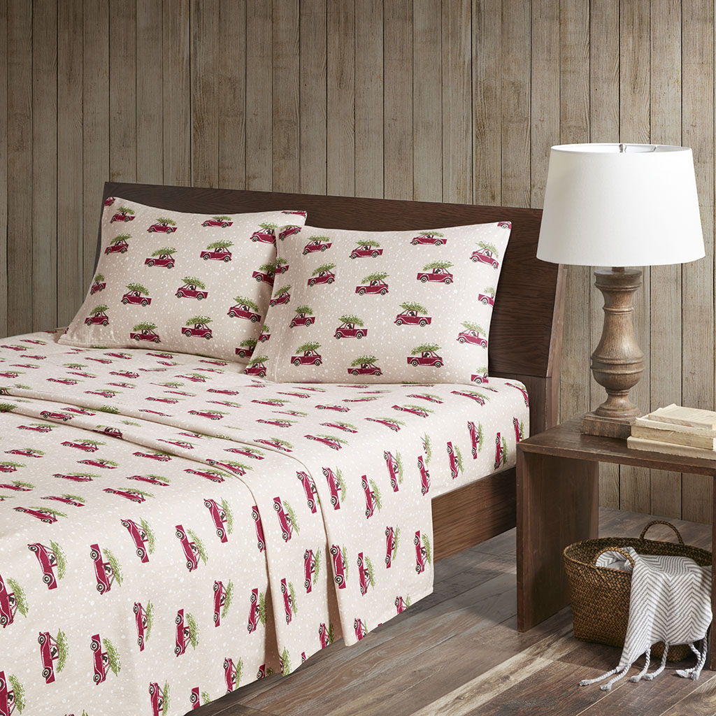 Flannel - California King Sheet Set - Tan Cars
