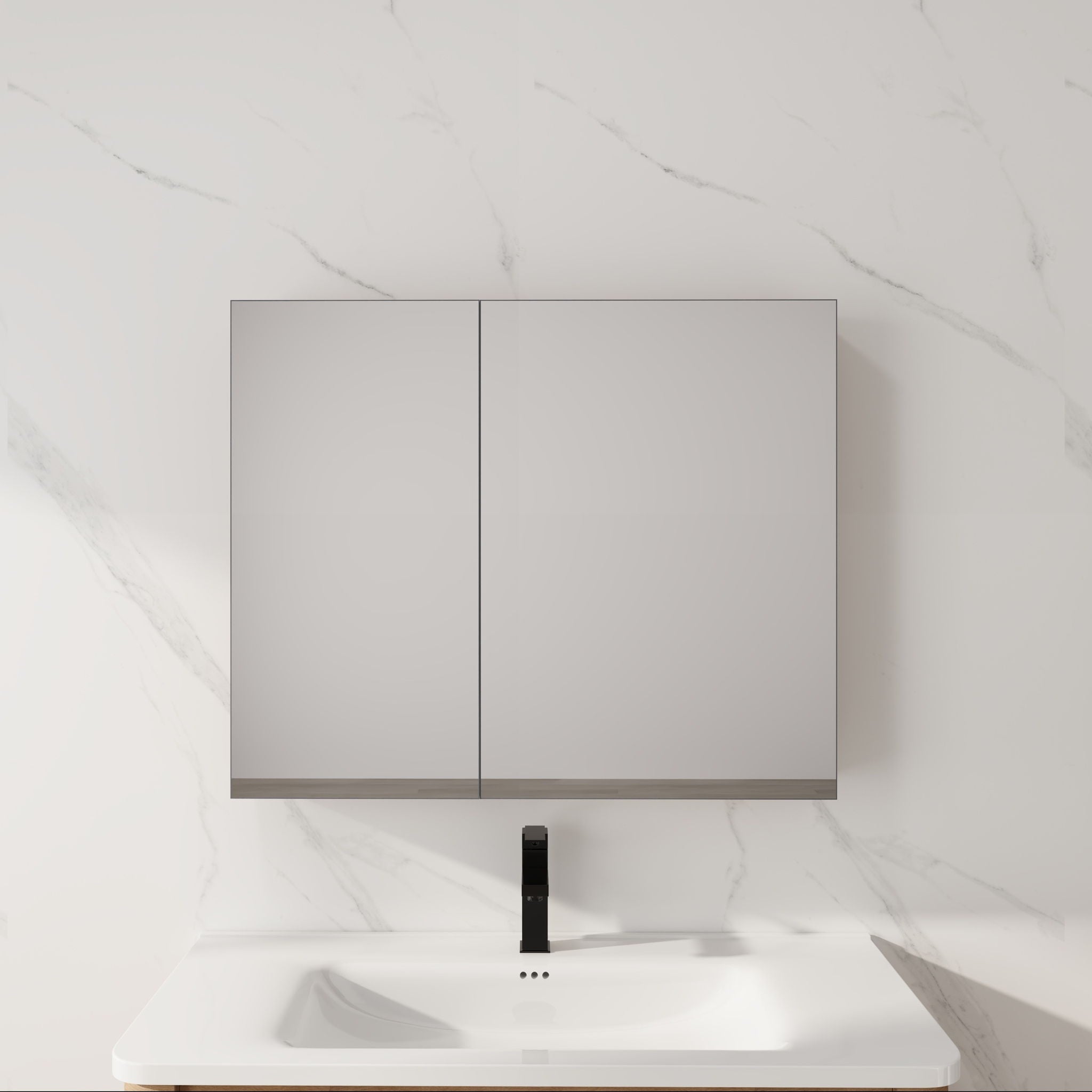 33.56" Wall Mounted Bathroom Cabinet With Adjustable Shelves - Imitative Oak
