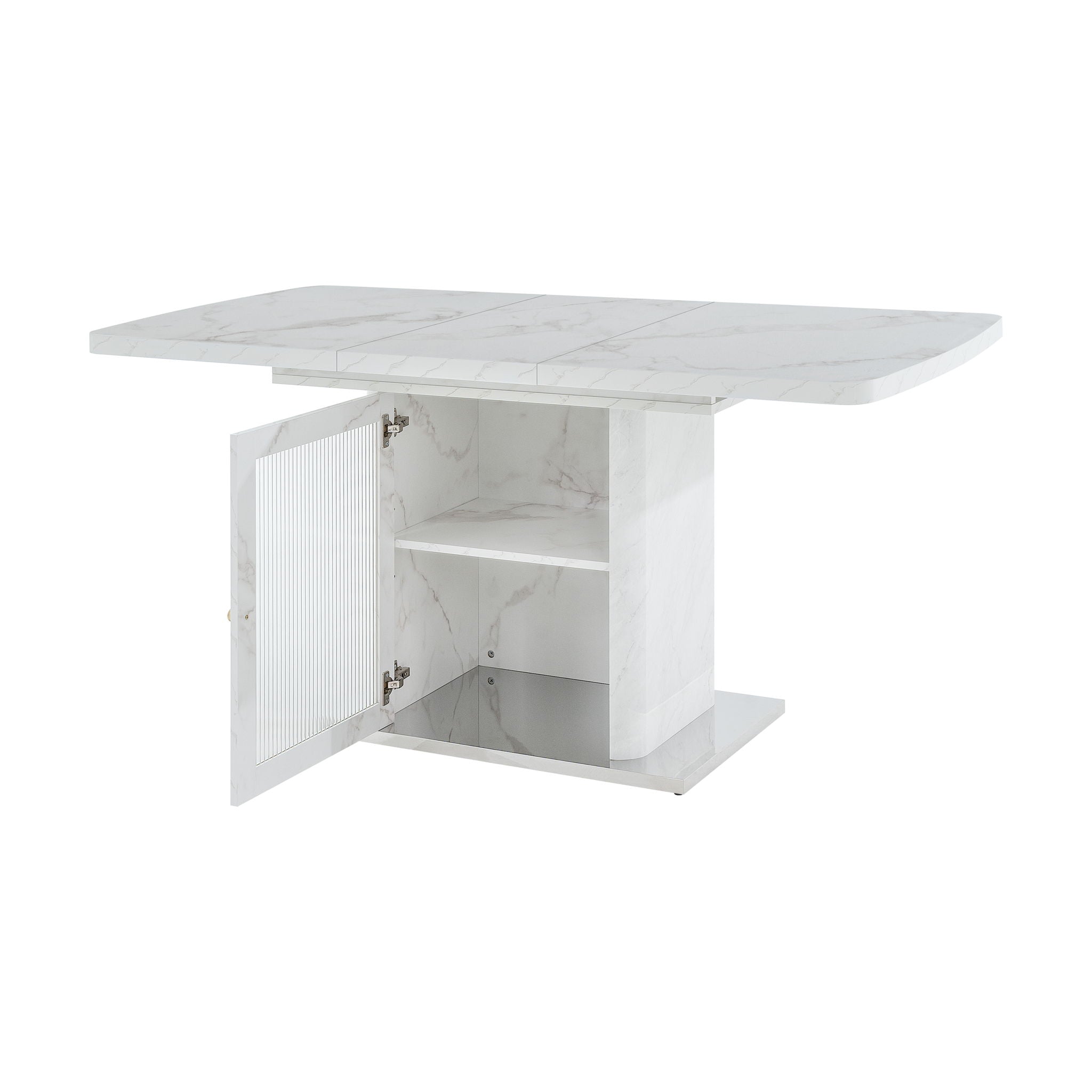 Modern Rectangle Dining Table With Stretchable Top, Storage Cabinet