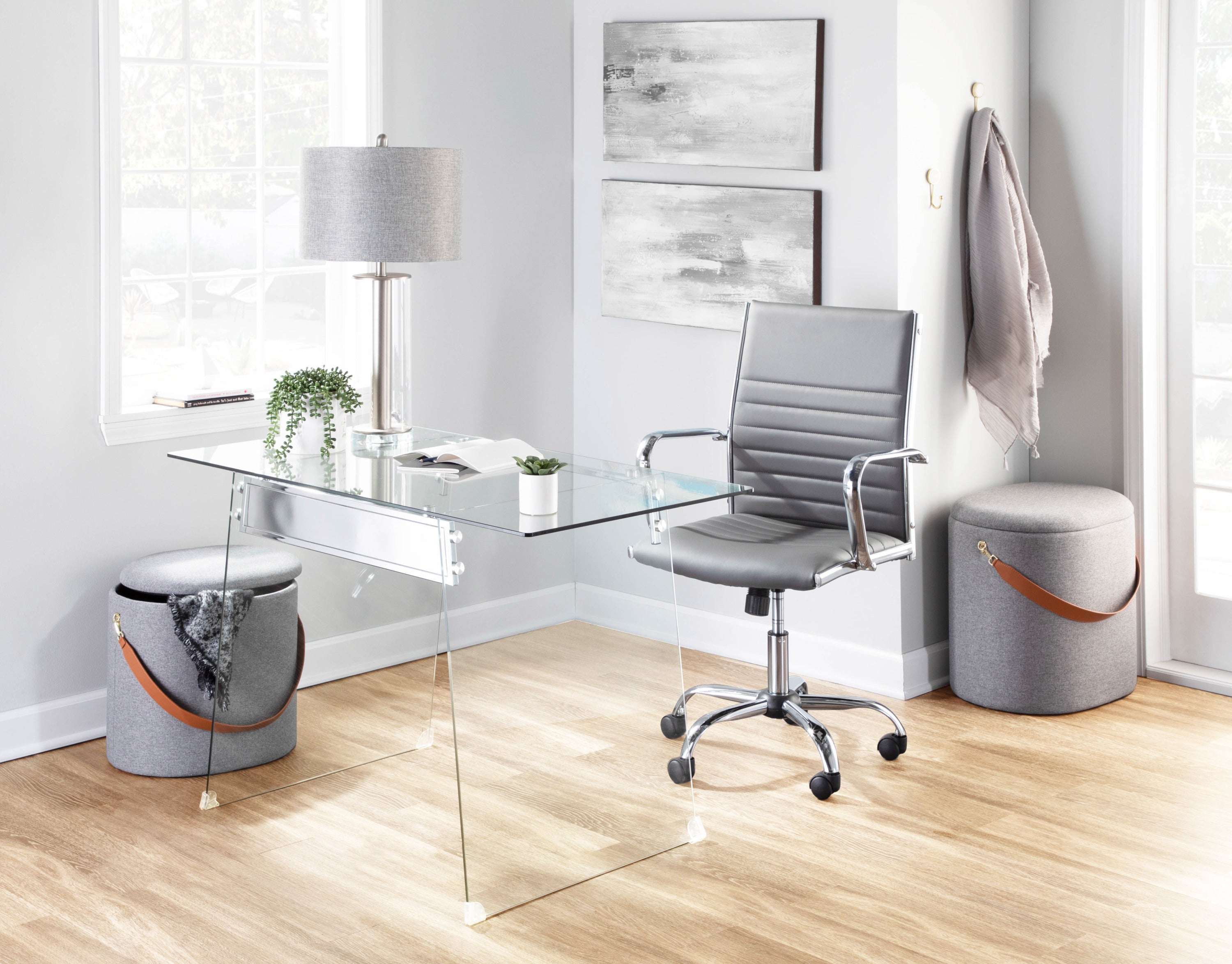 Glacier Contemporary Desk in Clear and Chrome by LumiSource