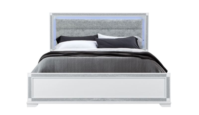 Soleil - King Bed Headboard With LED, Footboard And Slats - White