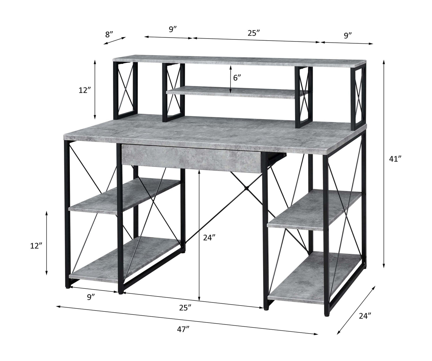 ACME Amiel Desk, Faux Concrete & Black 92875