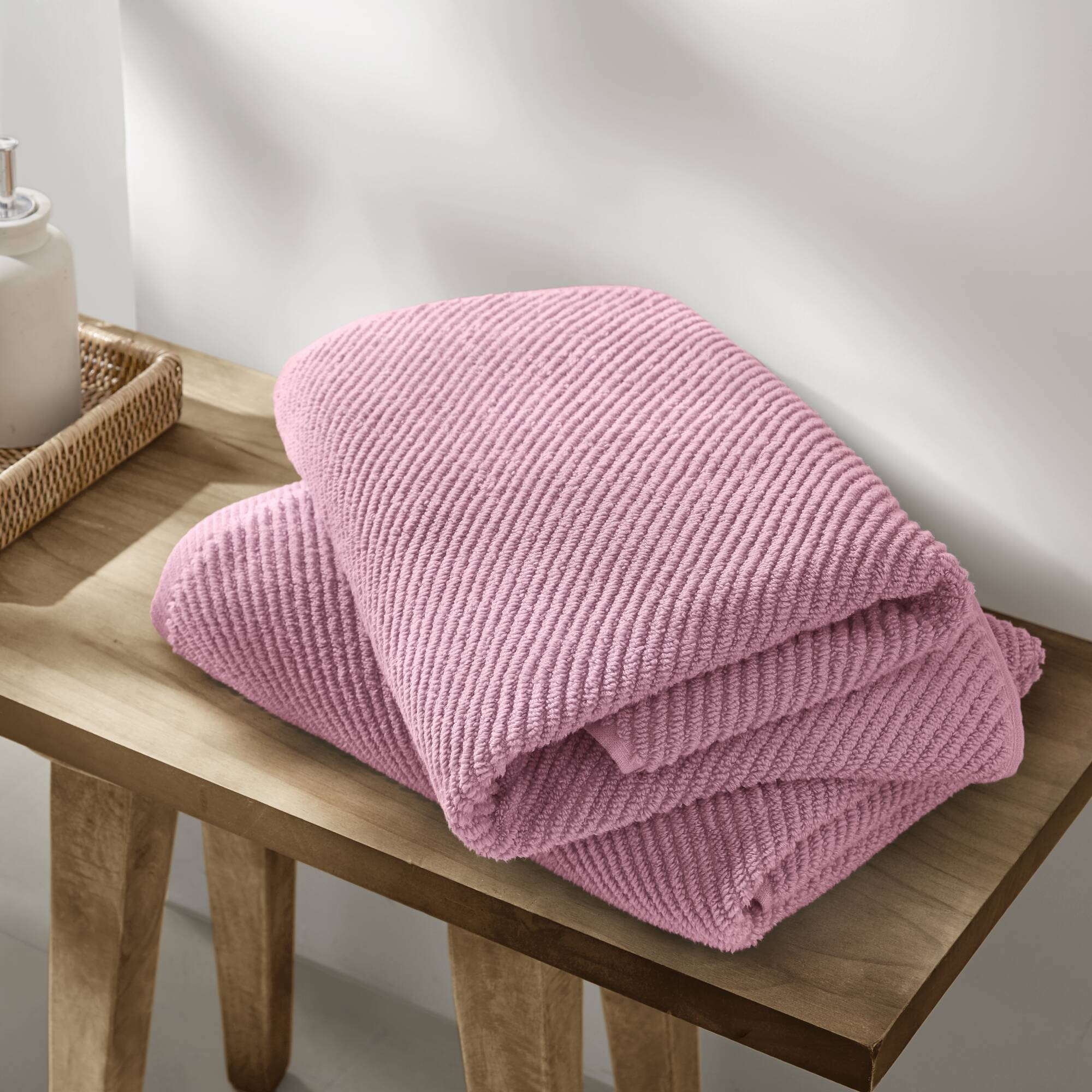 Diagonal Ribbed - 4 Piece Bath Towels Set - Pink
