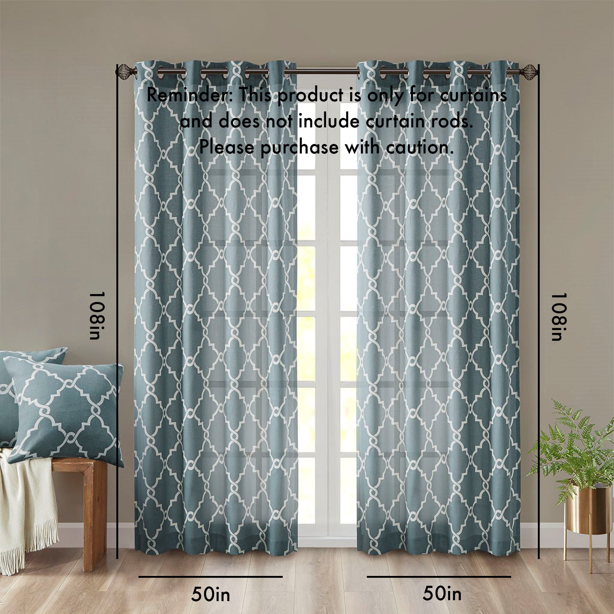 Fretwork Print Grommet Top Window Curtain Panel