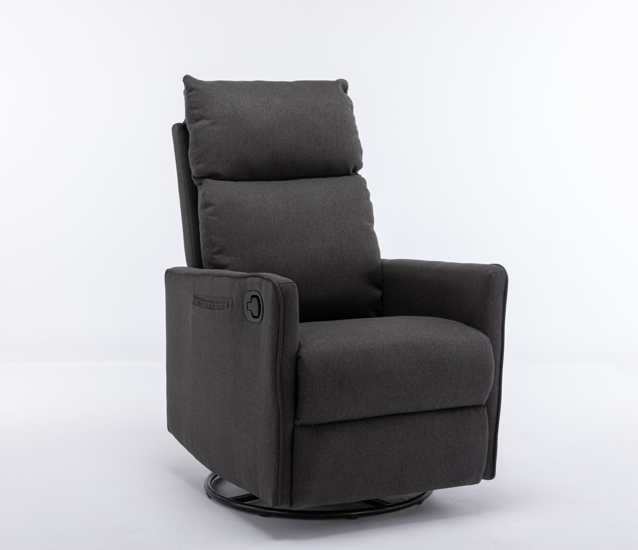 038-Cotton Linen Fabric Swivel Rocking Chair Glider Rocker Recliner Nursery Chair With Adjustable Back And Footrest For Living Room Indoor,Dark Gray