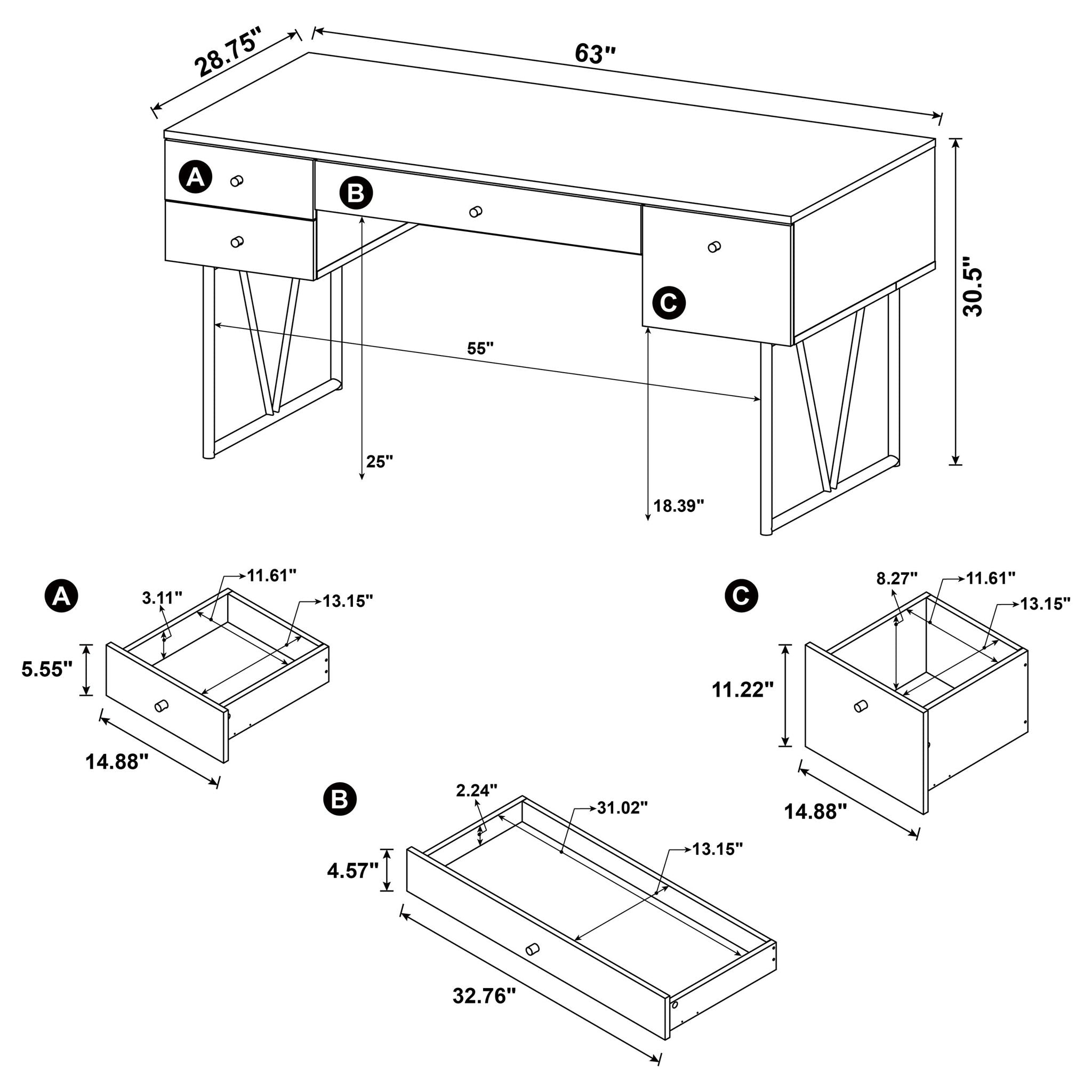 Sonoma - 4 Drawer Writing Desk