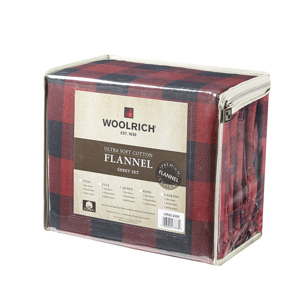 Flannel - King Sheet Set - Red / Black Buffalo Check