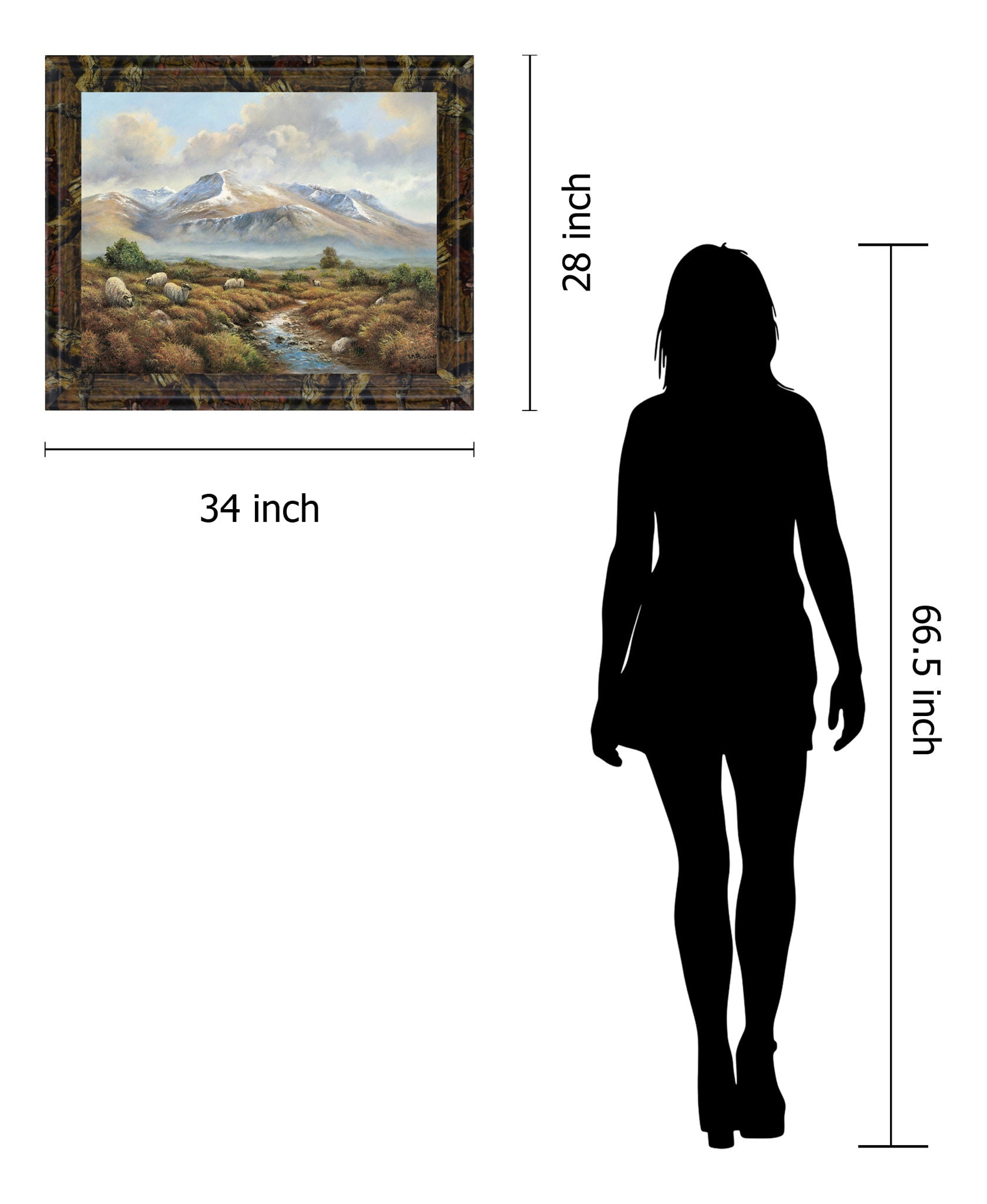 Woolly Grazing Vista - 28" x 34" Framed Wall Art - Light Brown