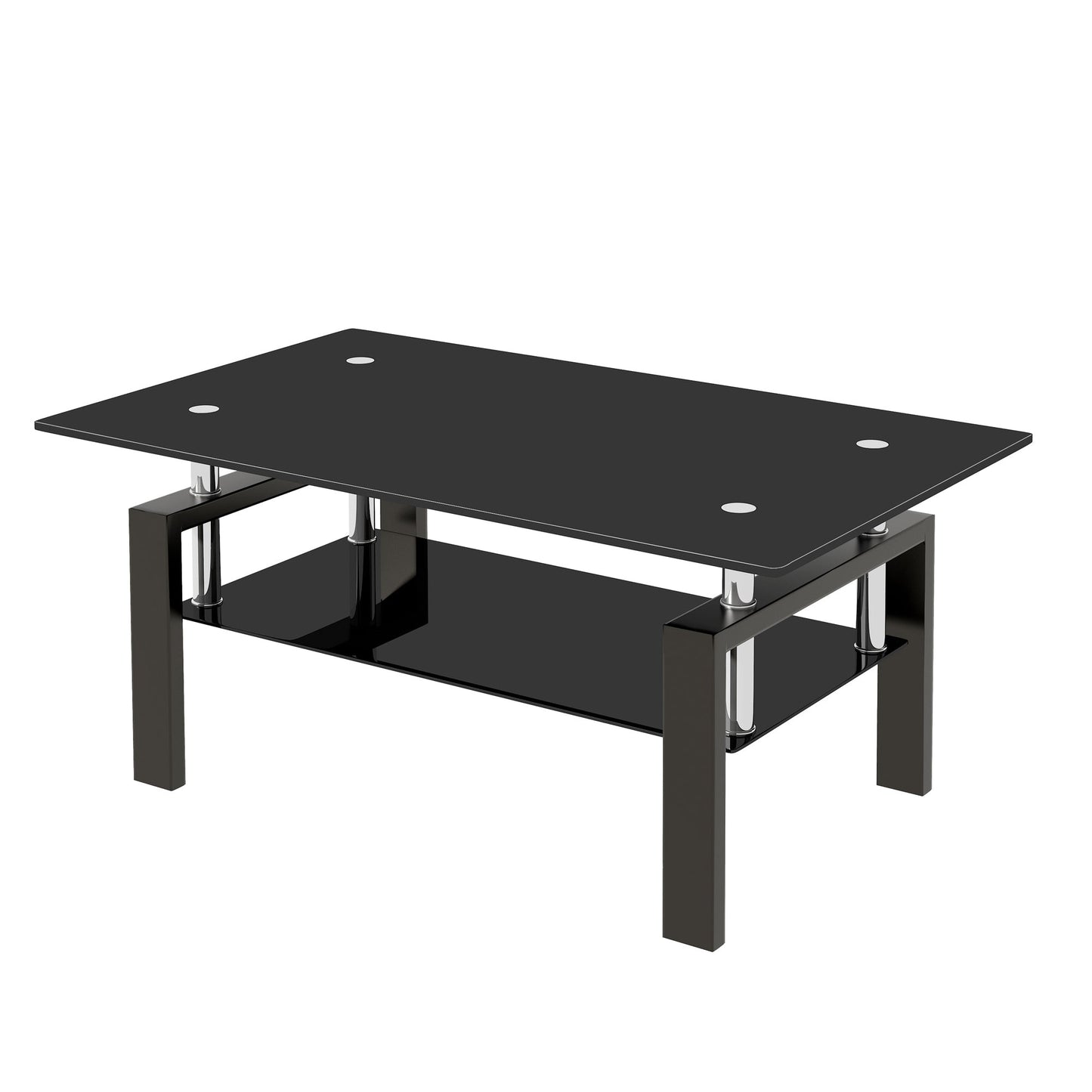 Tempered Black Glass Coffee Table, 2-Layers Tea Table