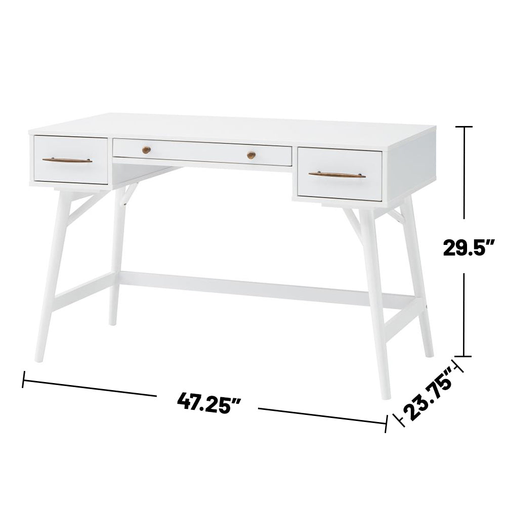 3-Drawer Writing Desk in White Finish