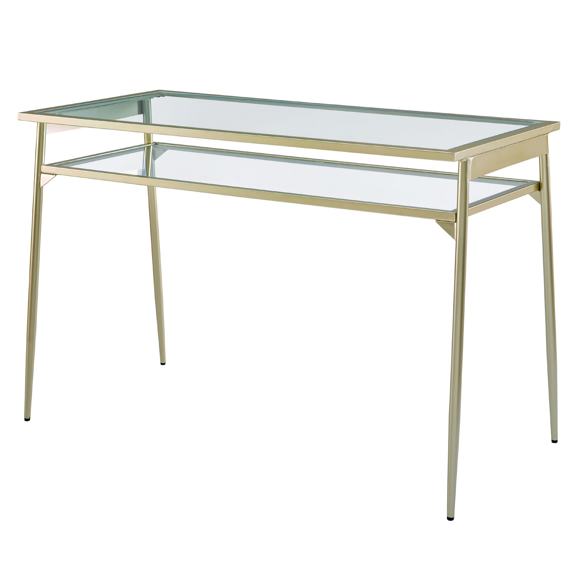 Contemporary Two Tier Glass Top Computer Desk - Gold / Glass