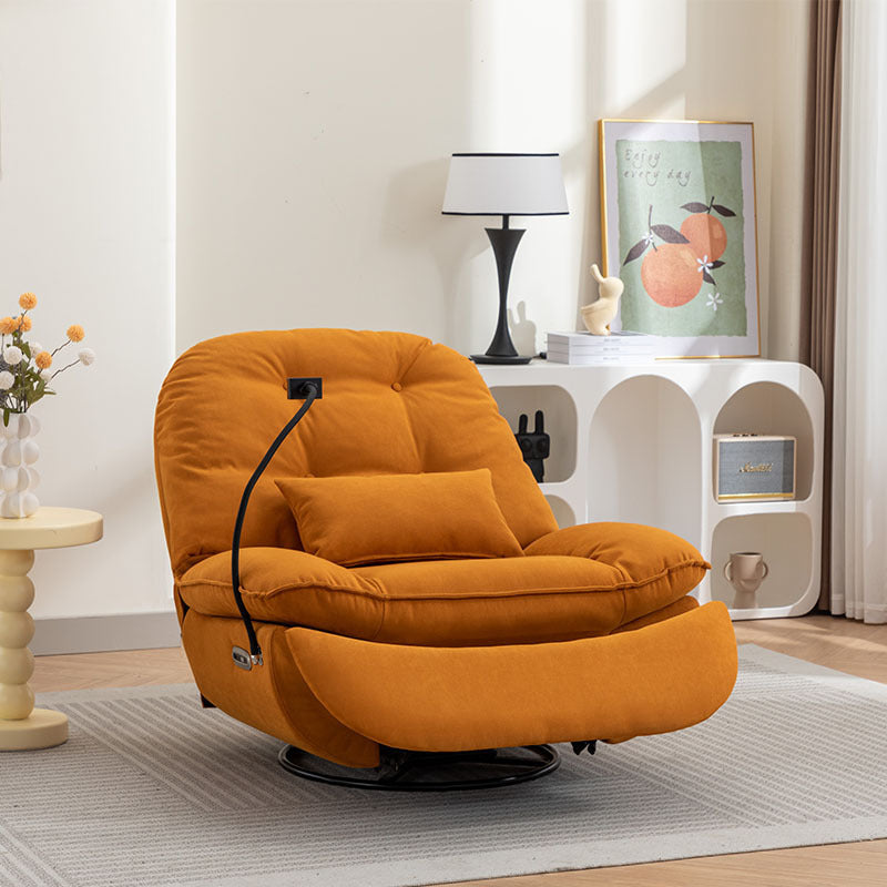 Smart Power Recliner Sofa USB Charger With Bluetooth Swivel Single Chair with Voice Control Gaming Sleeping working Hidden Arm Storage (Orange)