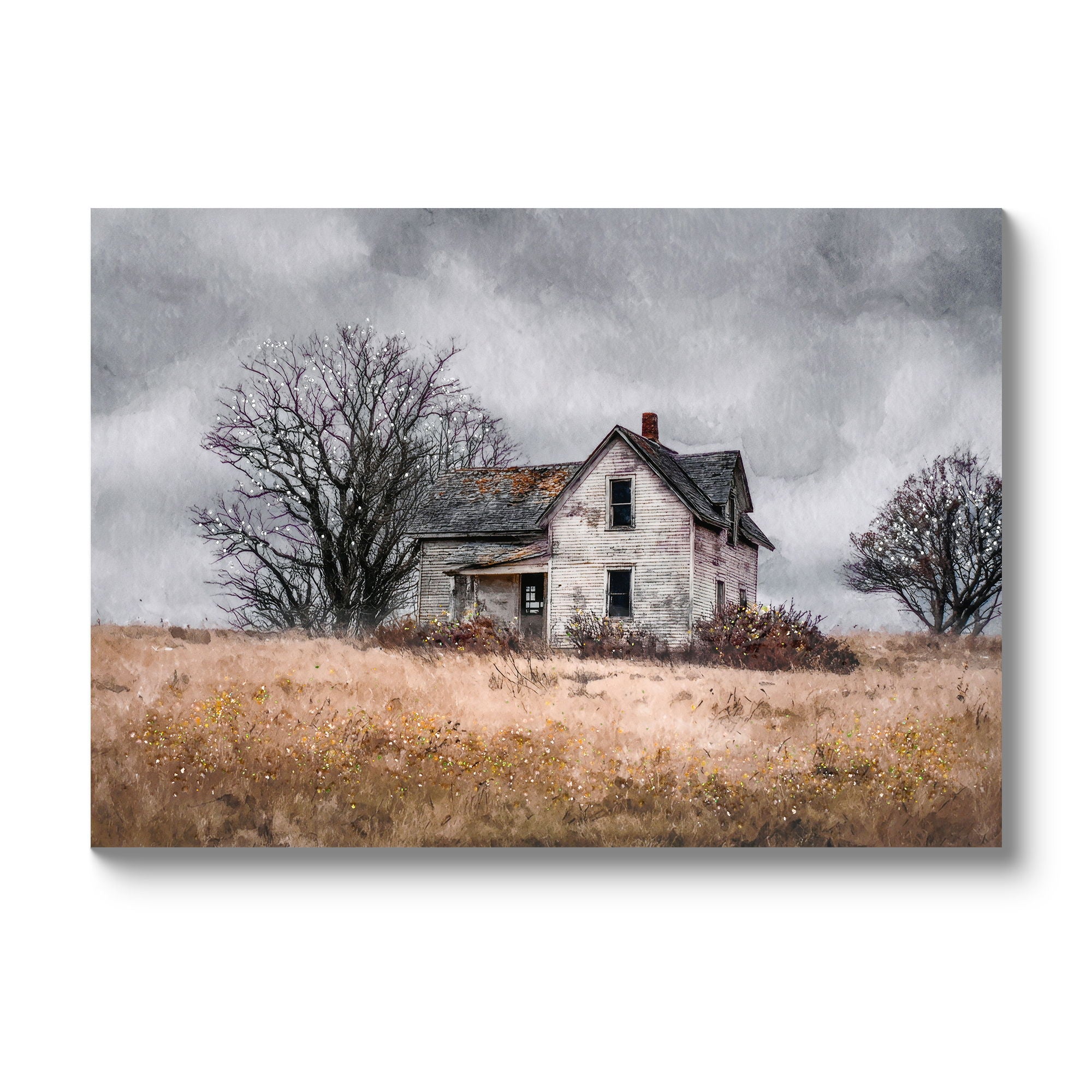 Framed Wall Art Barn Wall Art Country Field Landscape Poster Home Decor - Vintage