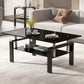 Black Tempered Glass Coffee Table, 2 Layer Storage Tea Table