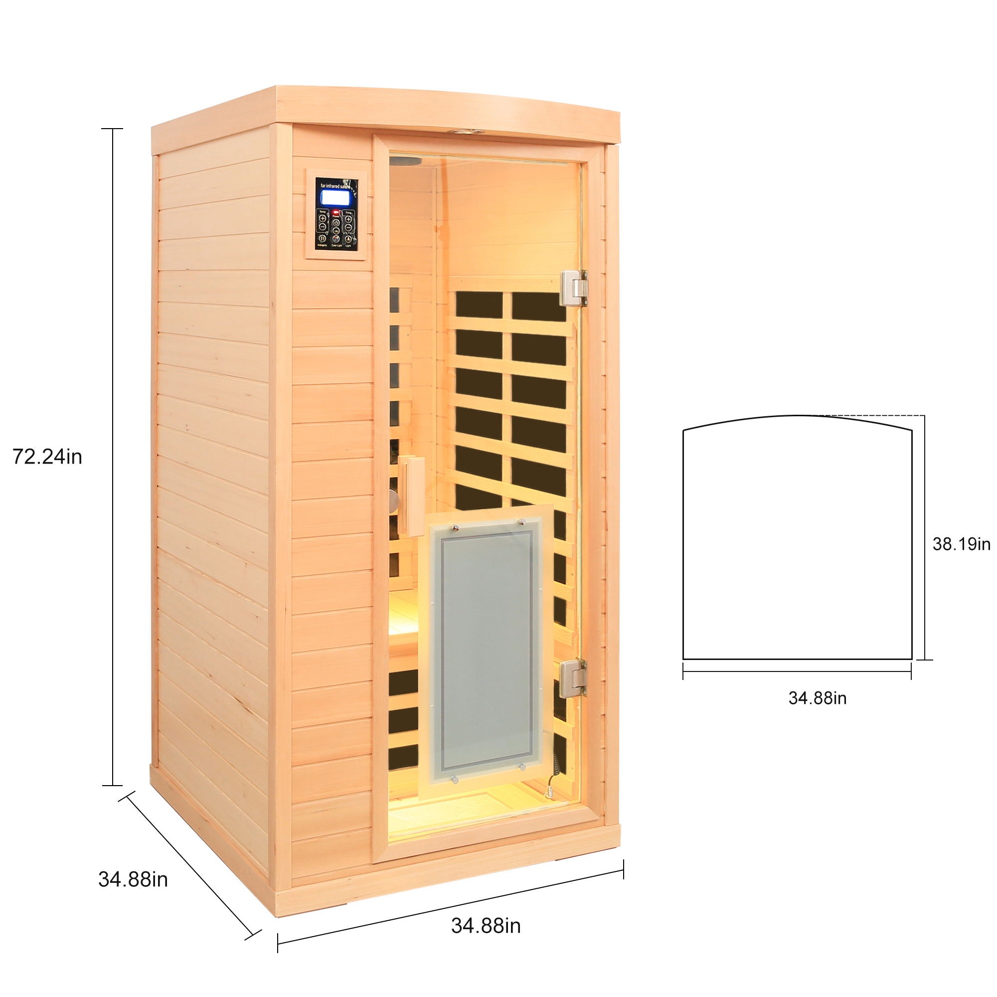 Low Emf Front Door With Heating Panel 1 People Hemlock Far Infrared Indoor Sauna Room - Natural