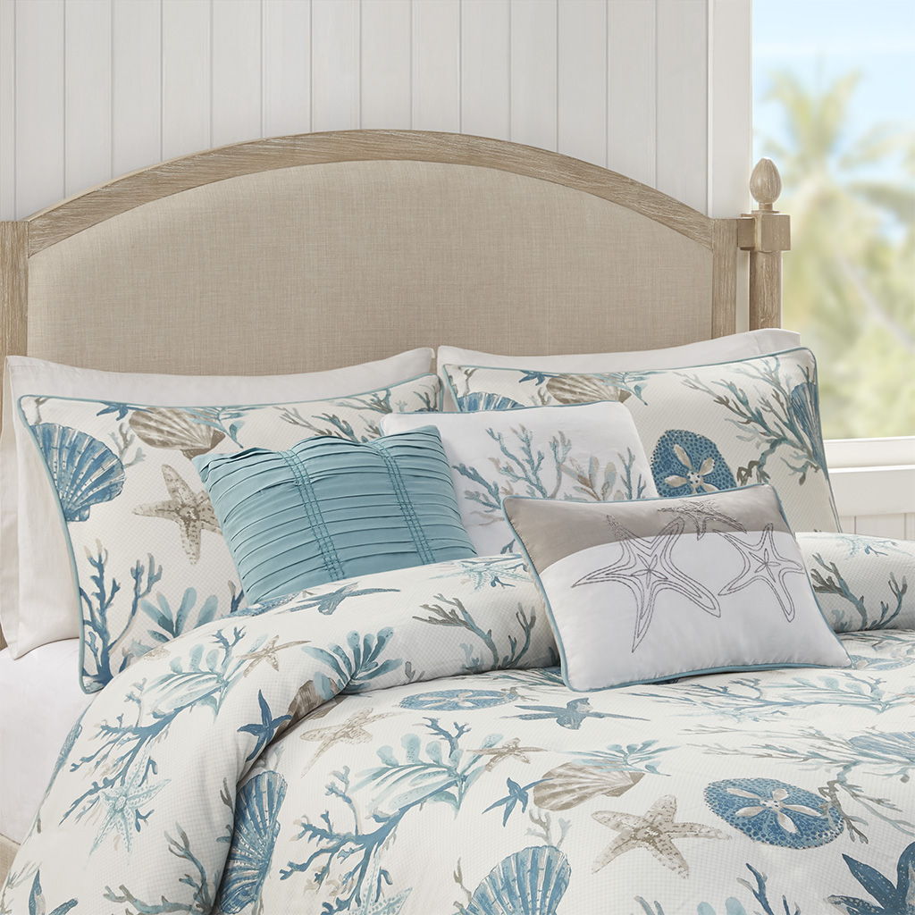 Pebble Beach - 6 Piece Cotton Sateen Duvet Cover Set - Light Blue