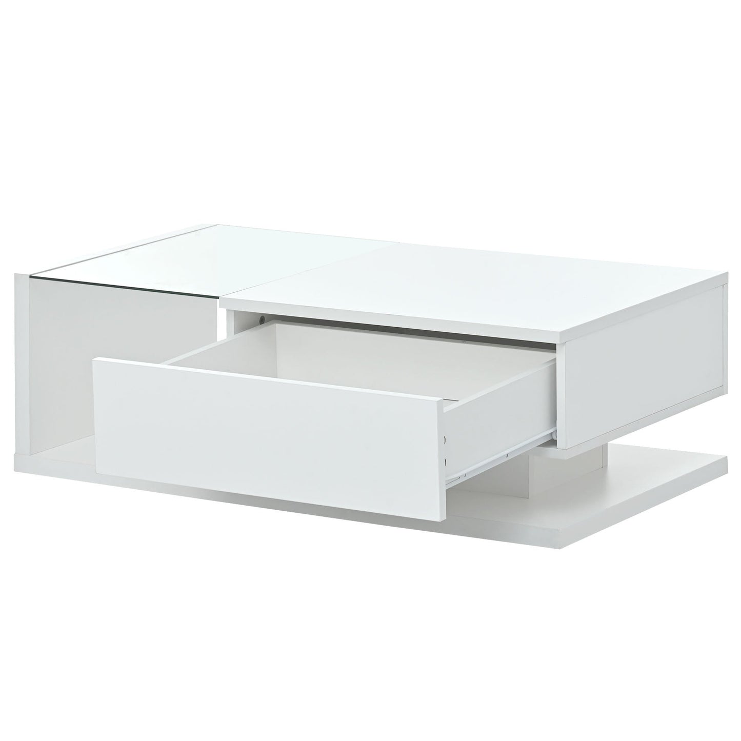 Modern Coffee Table with Tempered Glass, Wooden Cocktail Table with High-gloss UV Surface, Modernist 2-Tier Rectangle Center Table for Living Room, White