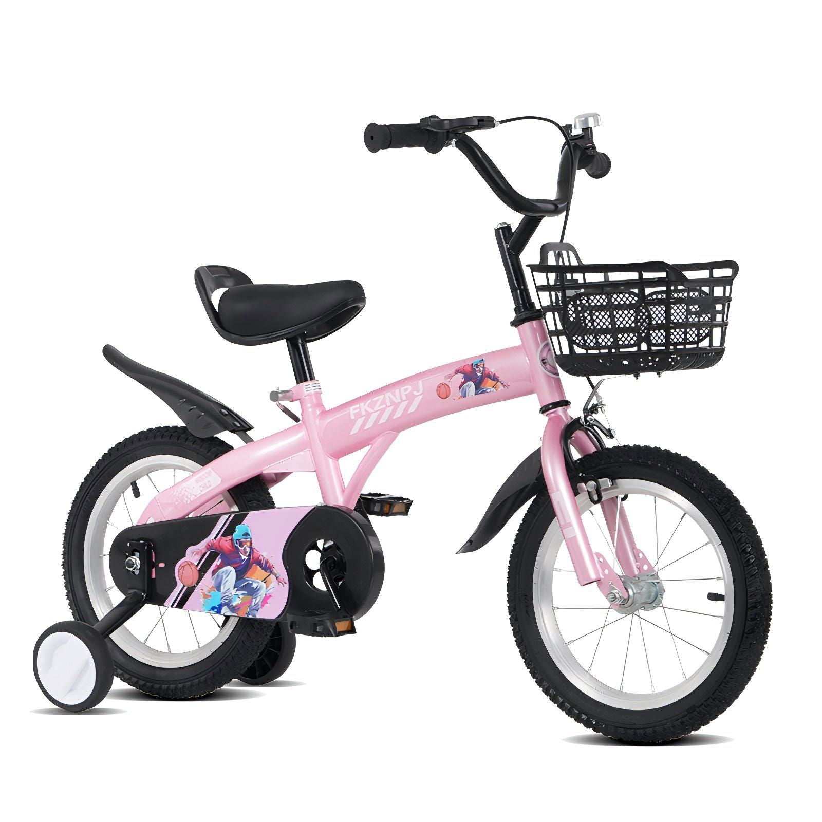 Fkznpj - 18" Sporty Kids Bike With Training Wheels And Stand Adjustable Saddle Suitable For Boys And Girls Aged 5 - 10 Years Tall Height 39 - 49" Available In A Variety Of Colors