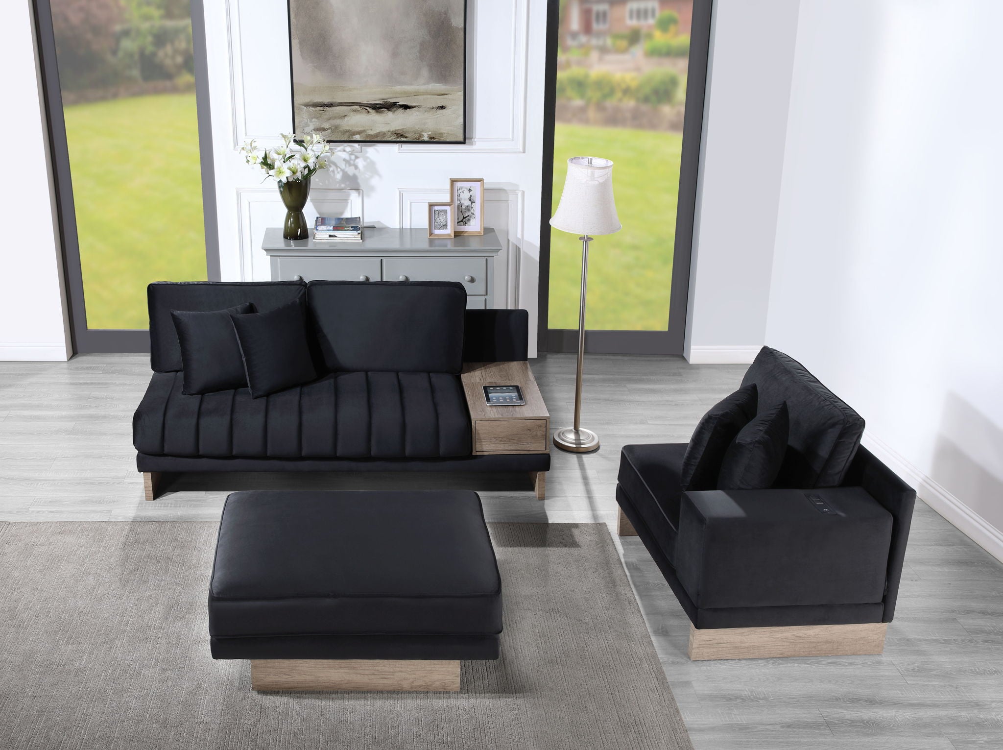 Memphis - Reversible Sectional Sofa Ottoman With Storage Compartment, Drawer, USB ports, Charging Outlets