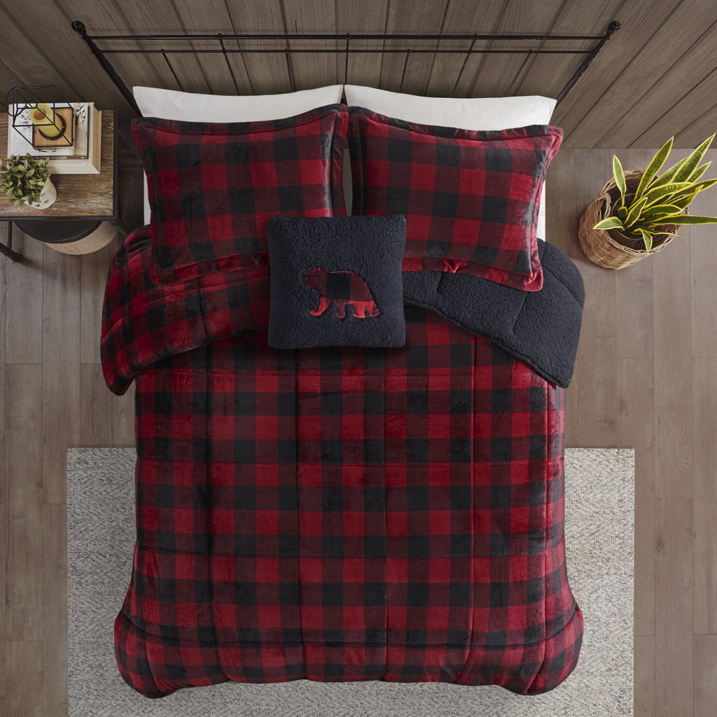 Alton - King Down Alternative Comforter Set - Red / Black Buffalo Check
