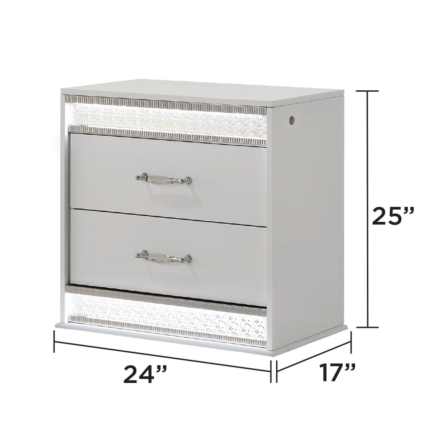 Glam - 2 Drawer Nightstand With LED Lighting - White