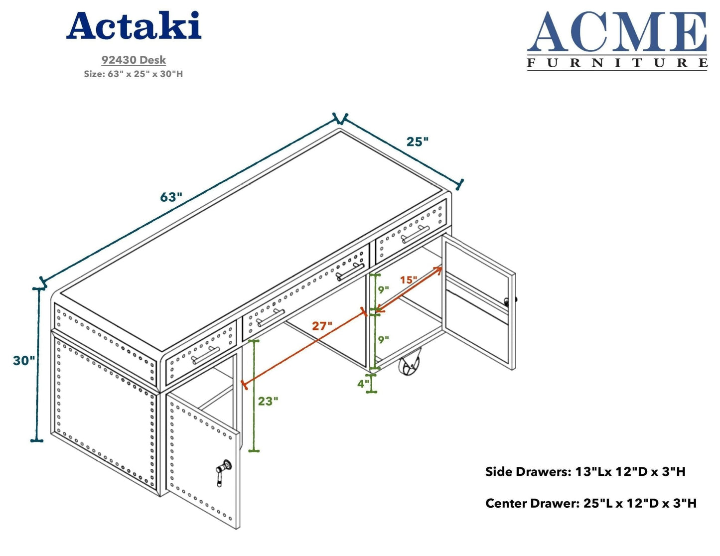 ACME Actaki Desk in Sandy Gray