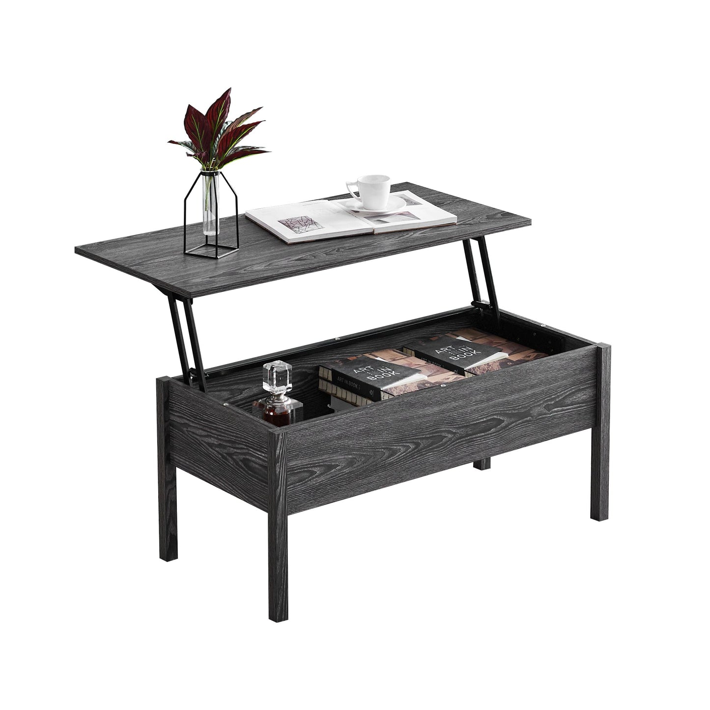 MDF Lift-Top Coffee Table with Storage For Living Room,Dark Grey Oak