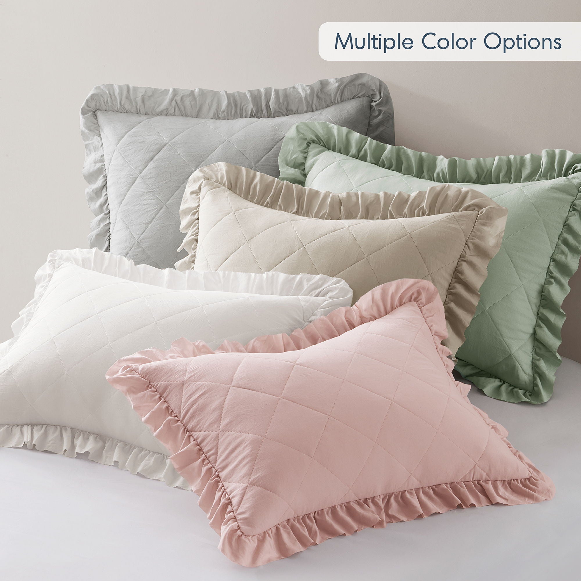 Phoebe - King/California King Diamond Quilted Ruffle Edge Comforter Set - Neutral