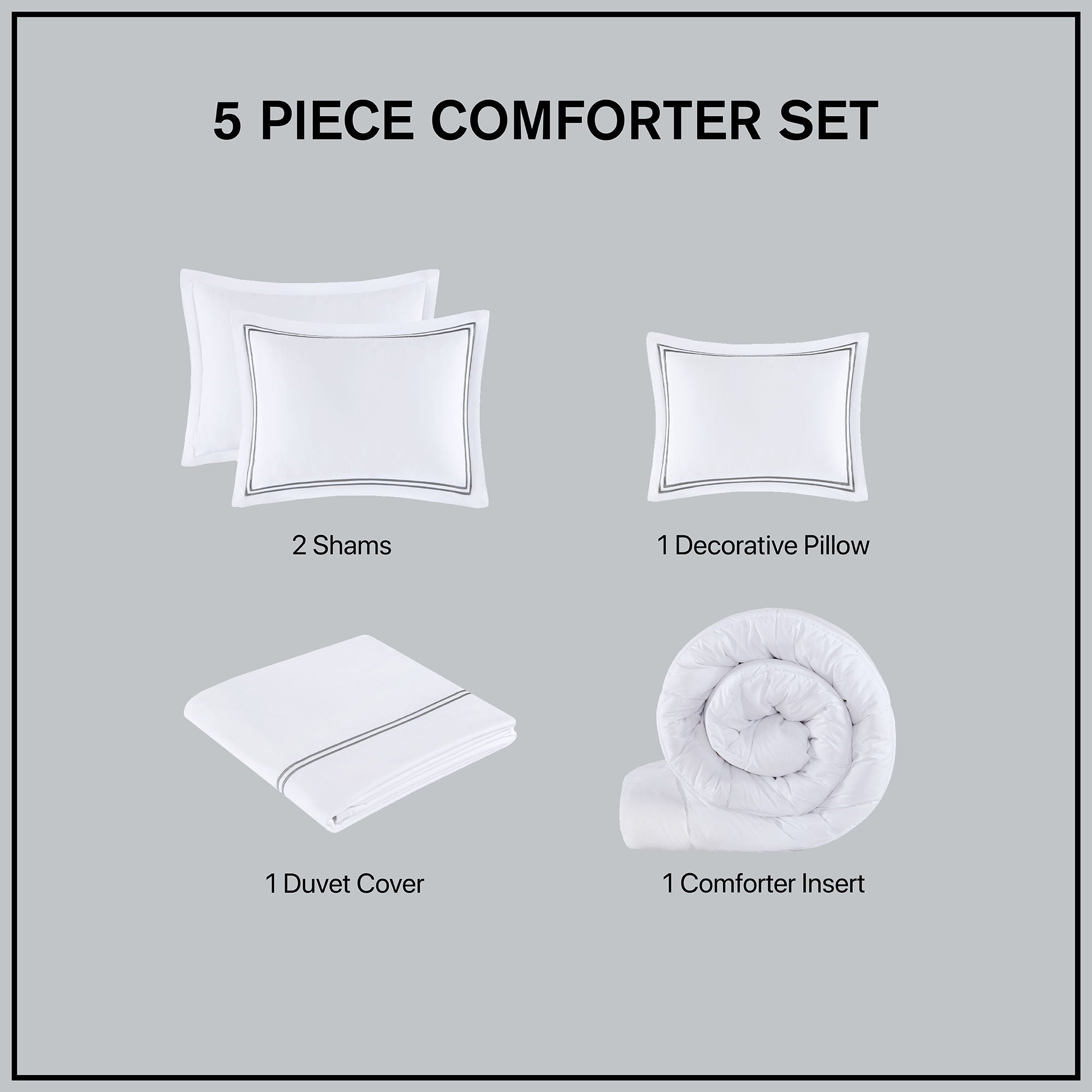 500 Thread Count Luxury - Full Sateen Embroidered Comforter Set - White / Gray
