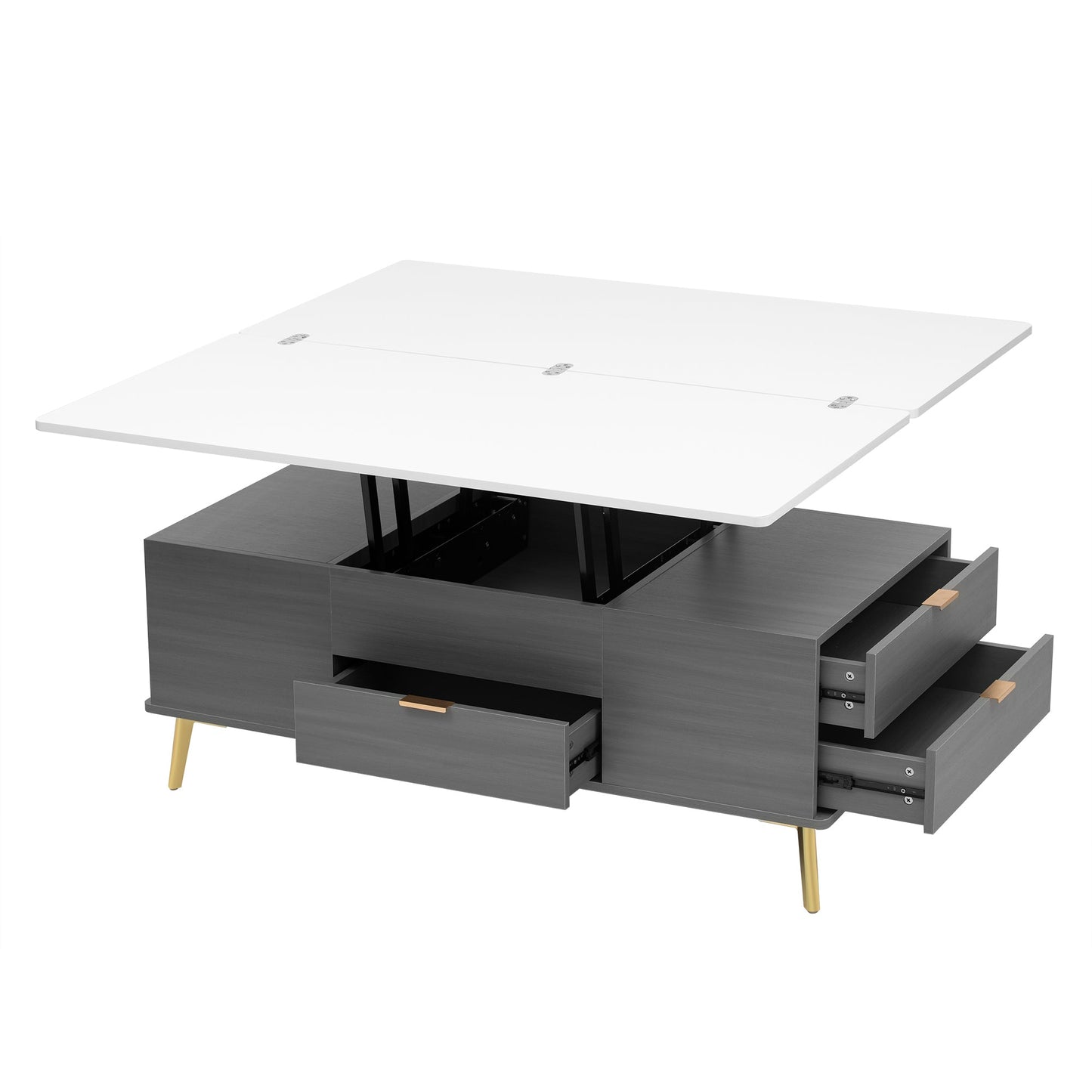 Modern Lift Top Coffee Table Multi Functional Table with Drawers in Gray & White