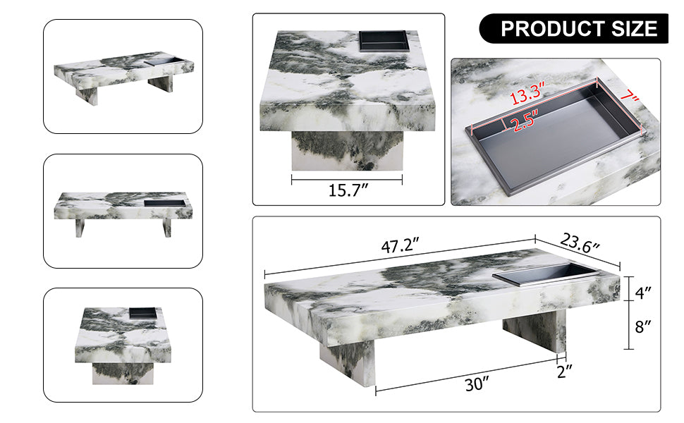 A modern and practical coffee table with black and white patterns. Made of MDF material. The fusion of elegance and natural fashion 47.2"* 23.6"* 12 "