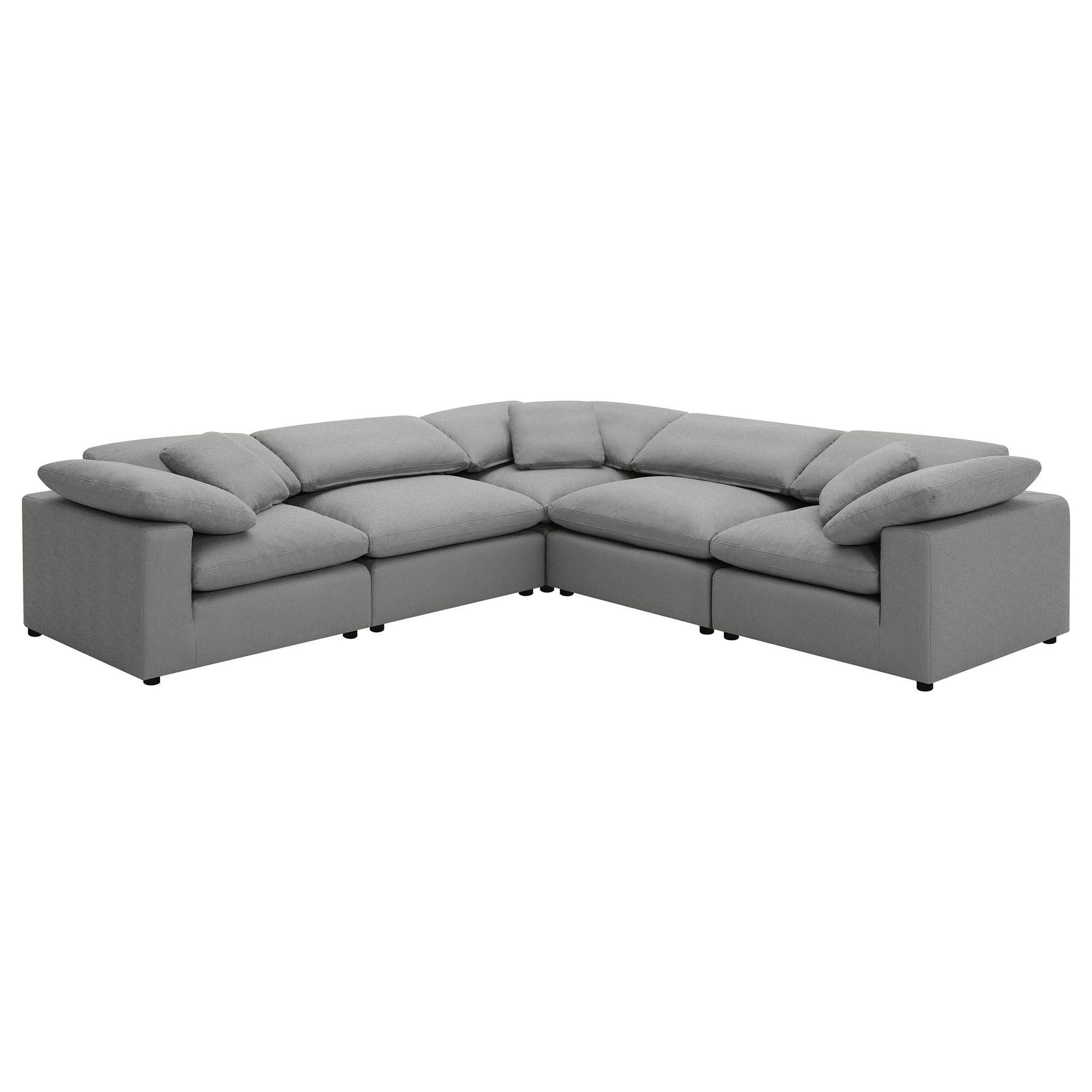 Segoura - 5 Piece Upholstered Modular Sectional With Reclined Back Pillows - Gray