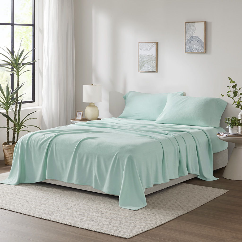 Micro Fleece - 4 Piece Queen Sheet Set - Aqua