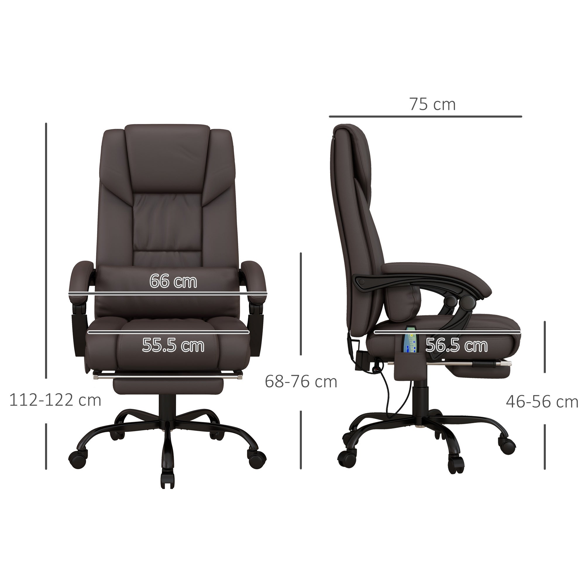 High Back Vibration Massage Office Chair with 6 Points, Hight Adjustable Computer Desk Chair, Reclining Office Chair with Retractable Footrest and Remote, Brown