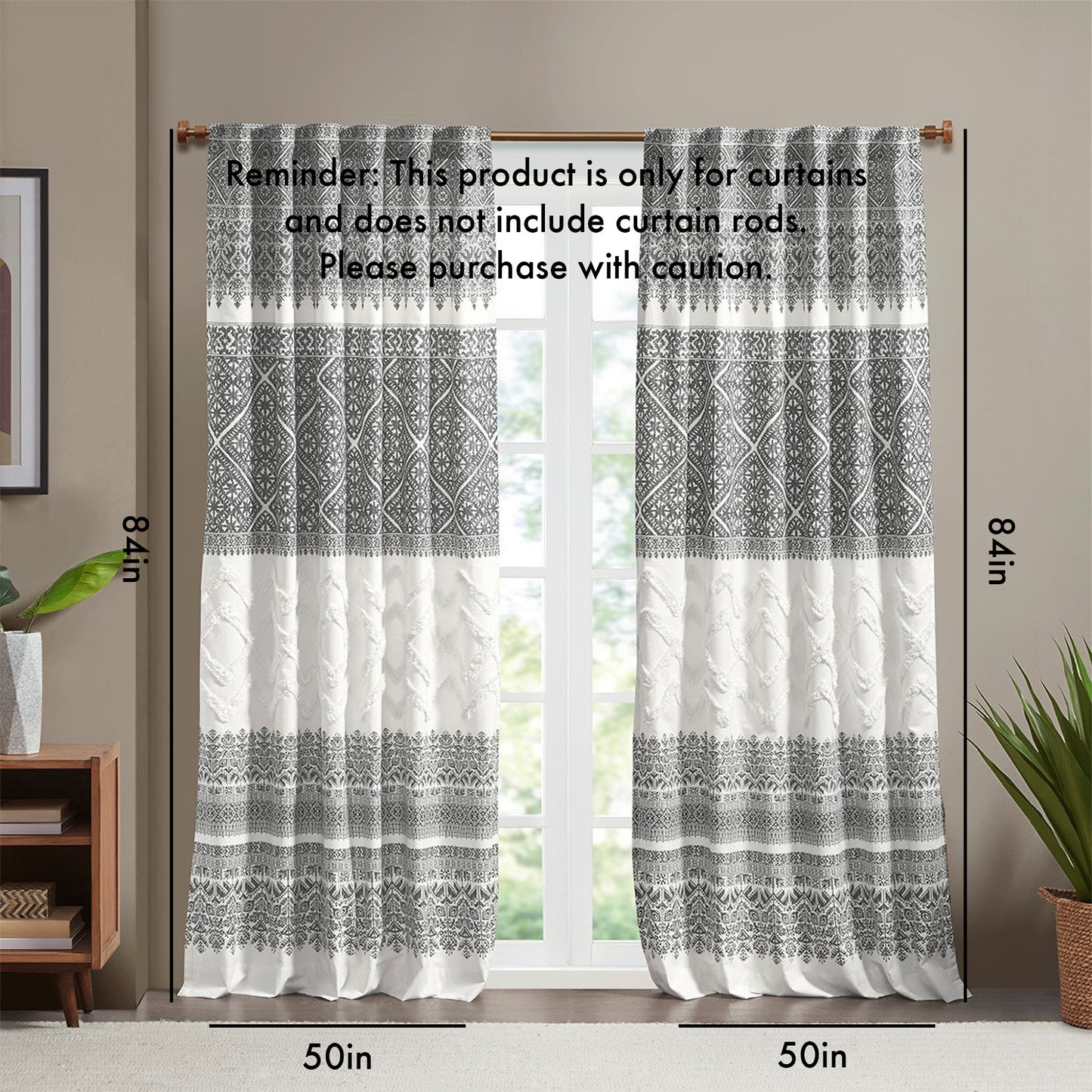 Cotton Printed Curtain Panel with Chenille detail and Lining