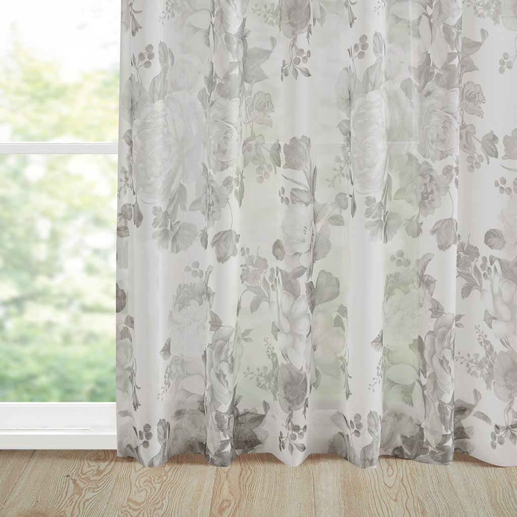 Printed Floral Twist Tab Top Voile Sheer Curtain