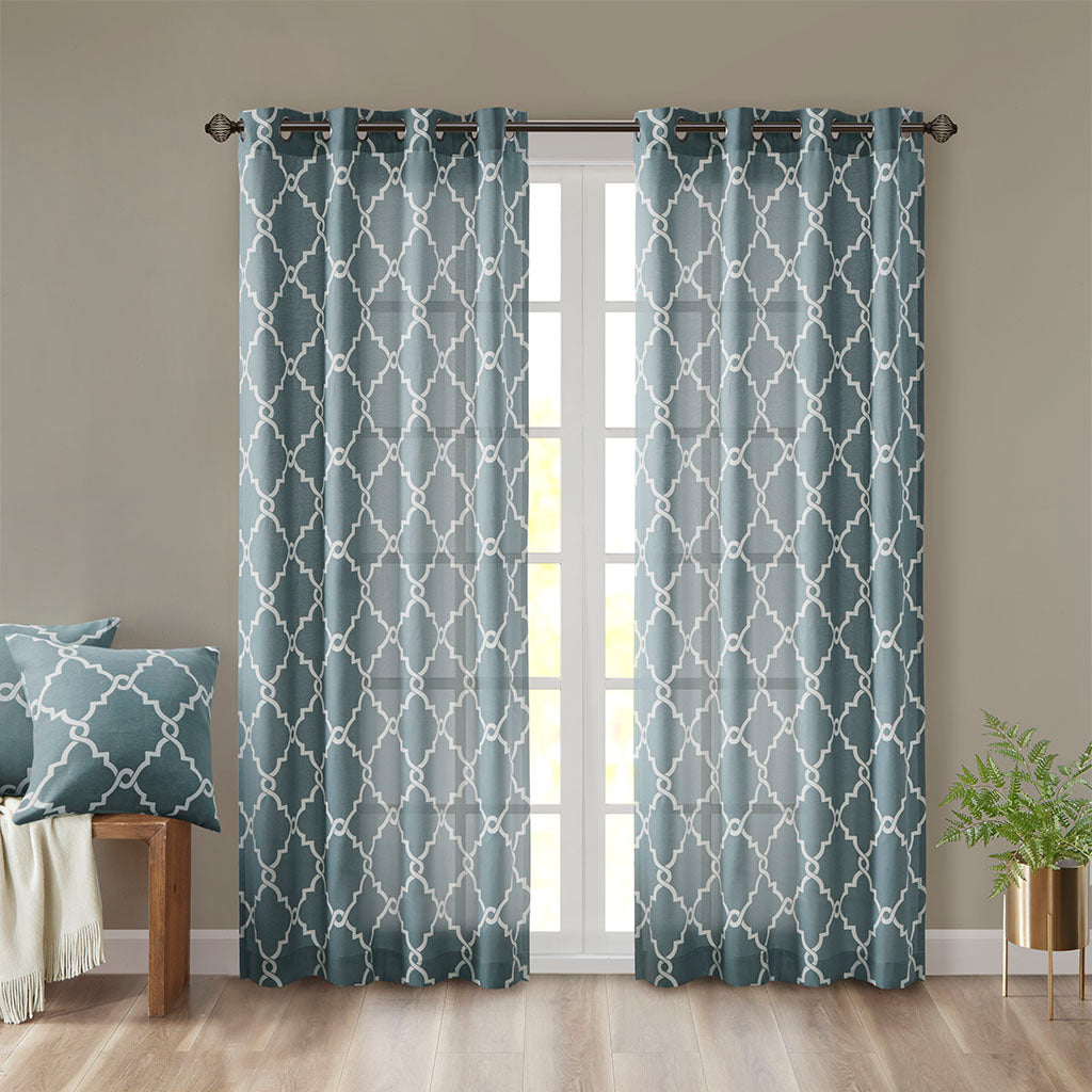 Fretwork Print Grommet Top Window Curtain Panel