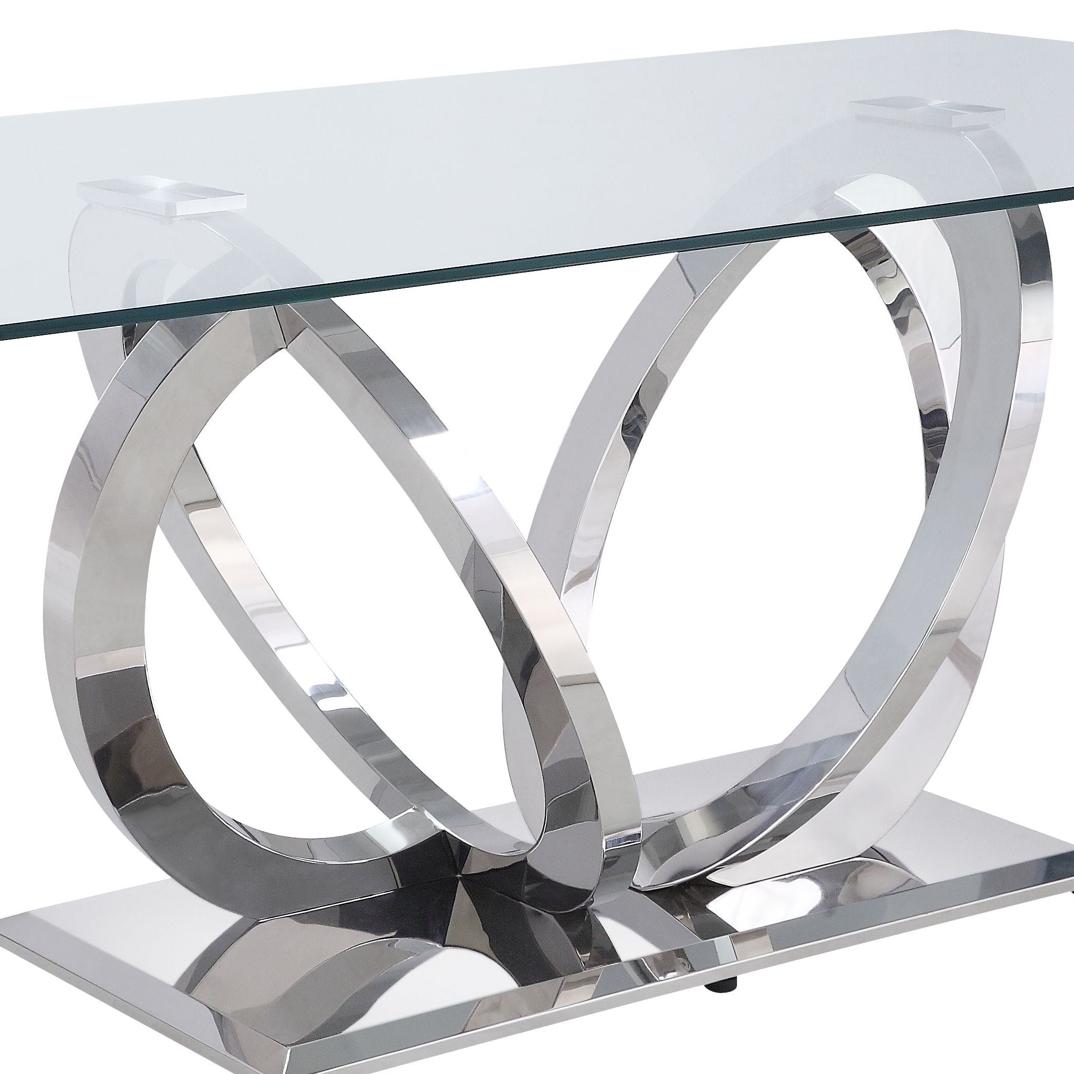 Finley - Clear Glass Top Mirrored Dining Table - Silver