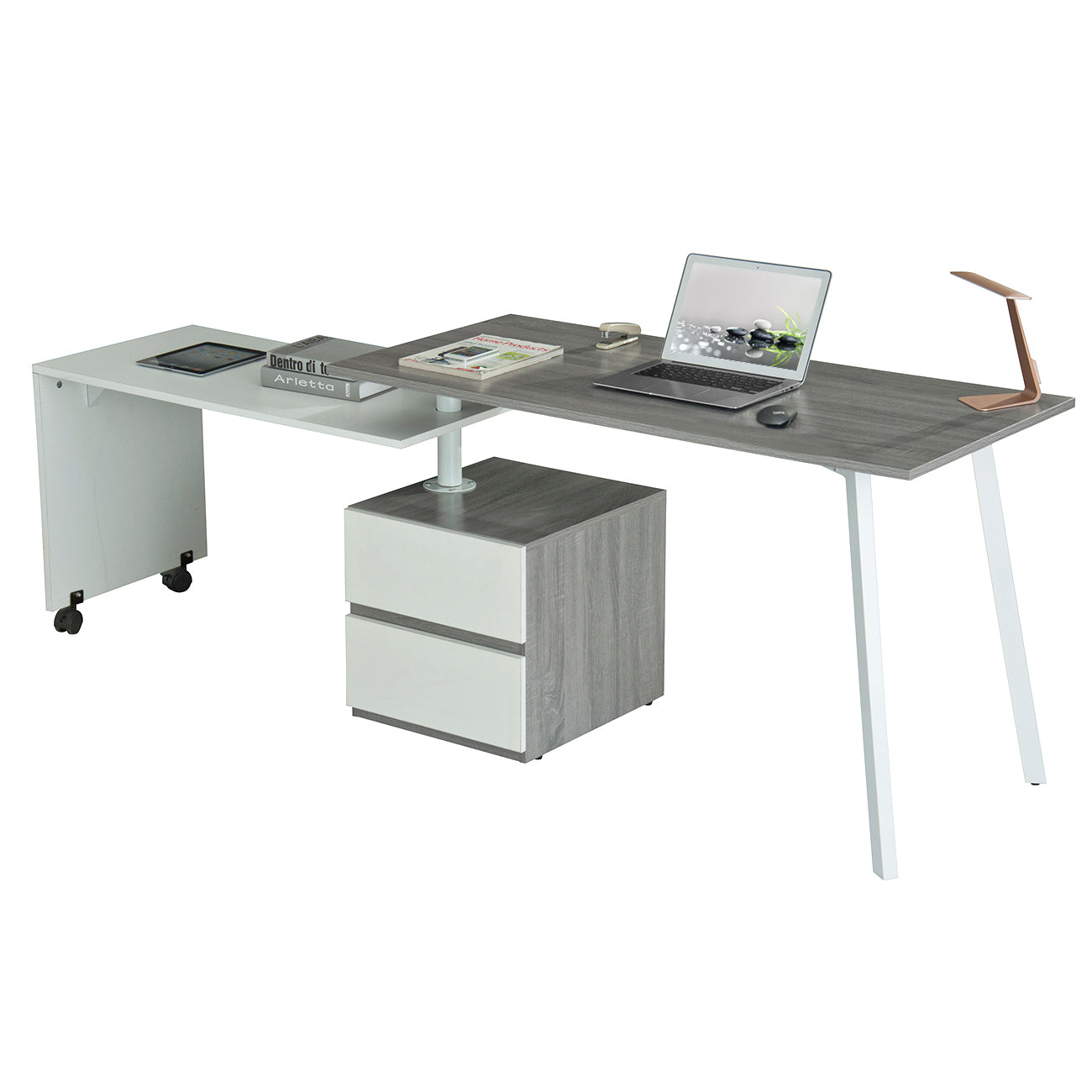 Techni Mobili Rotating Multi-Positional Modern Desk, Grey