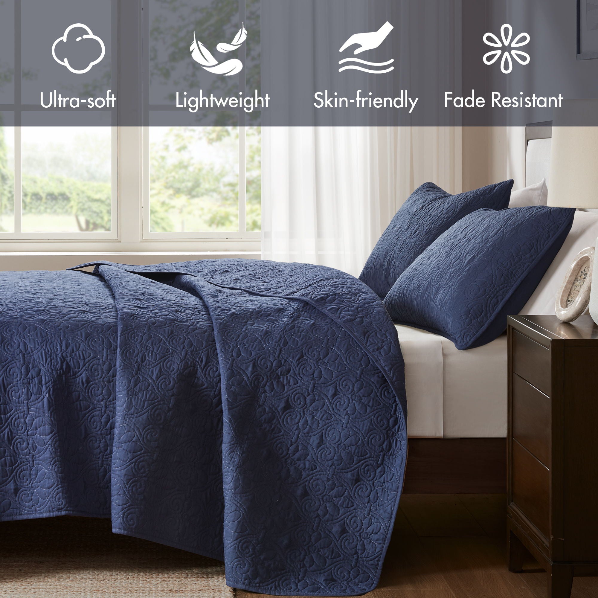 Quebec - Twin Reversible Coverlet Set - Navy