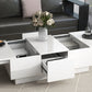 Coffee Table with 2 large Hidden Storage Compartment, Extendable Cocktail Table with 2 Drawers, High-gloss Center Table with Sliding Top for Living Room, 39.3"x21.6", White