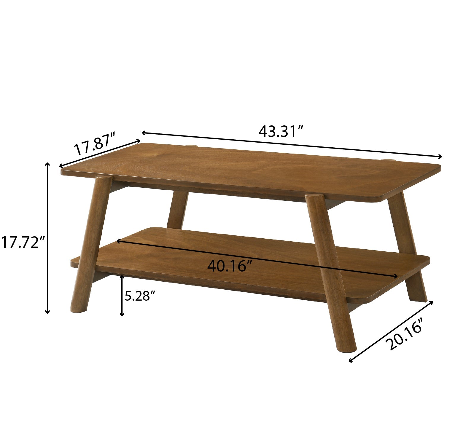 Metz Mid-Century Modern Wood Shelf 3-Piece Coffee Table Set, Walnut Finish