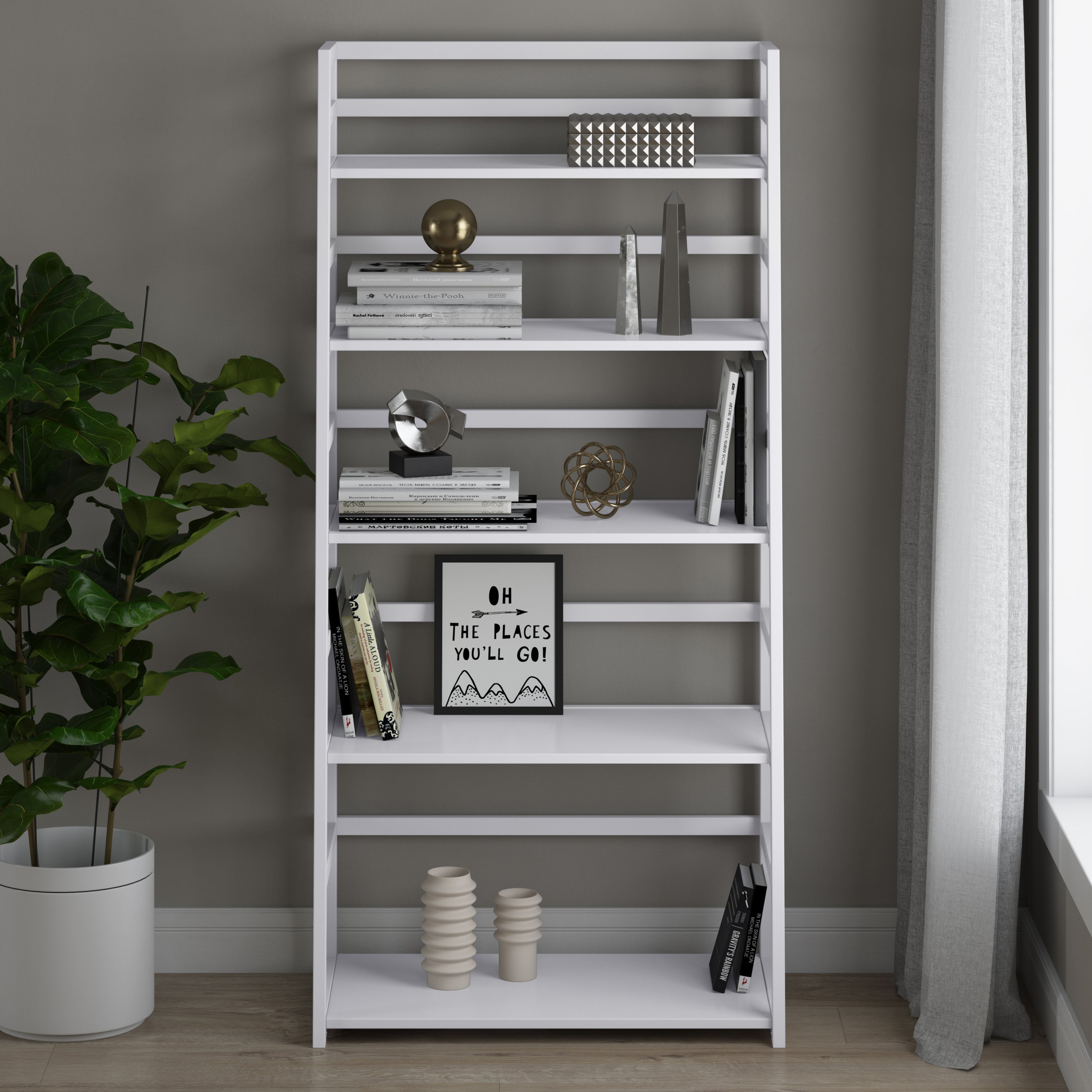 Acadian - Ladder Shelf Bookcase - White