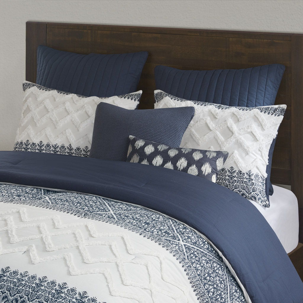 Mila - King 3 Piece Comforter Set With Tufting - Navy