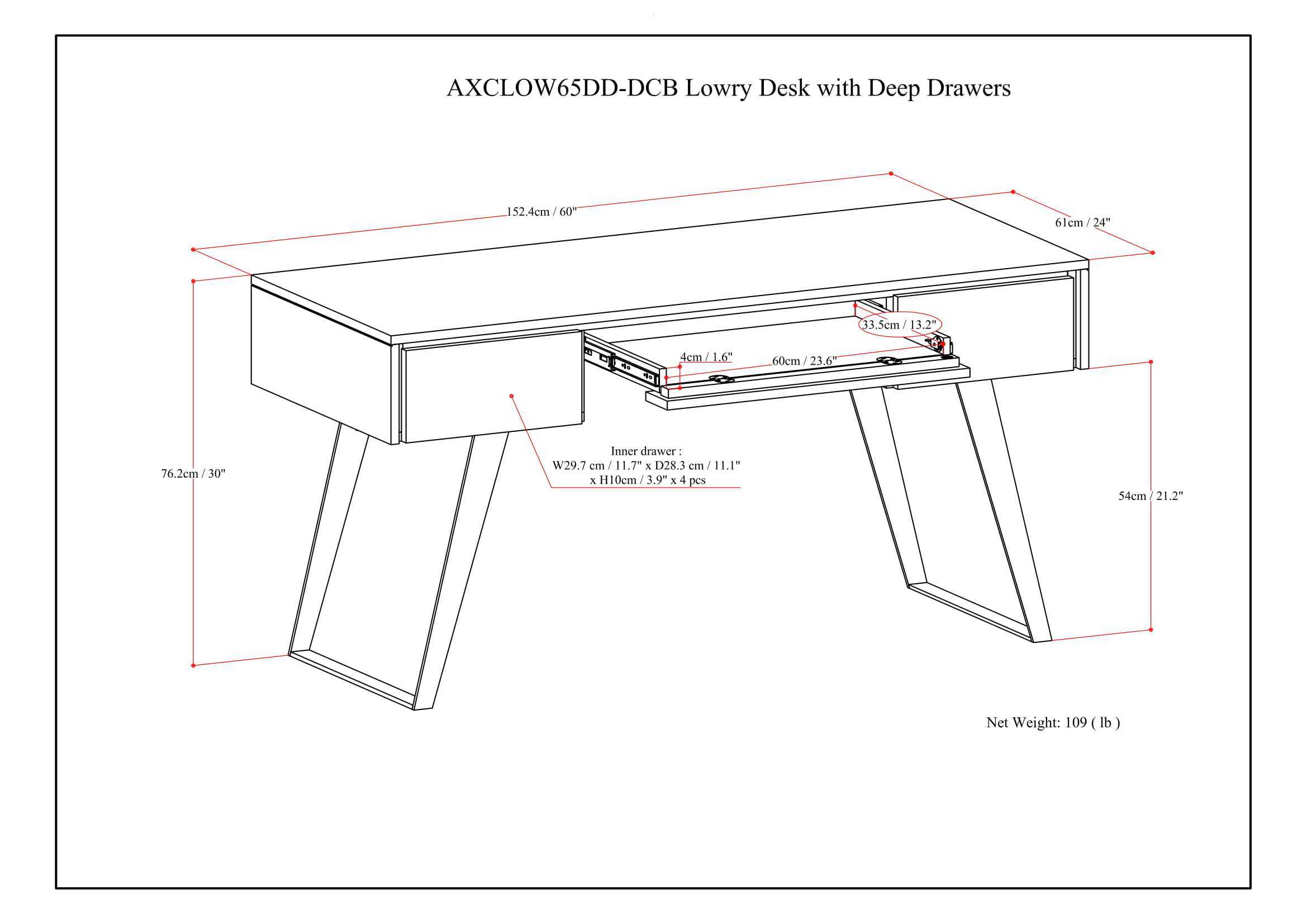 Lowry - Desk with Deep Drawers - Distressed Charcoal Brown